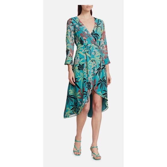 Bailey 44 Olympia Turquoise Floral‎ Tropical Wrap Dress size 8 - Picture 1 of 13
